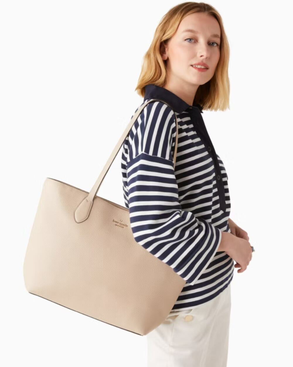 Kate Spade New York LEILA Pebble Leather Shoulder Tote Bag Light Sand NWOT $379